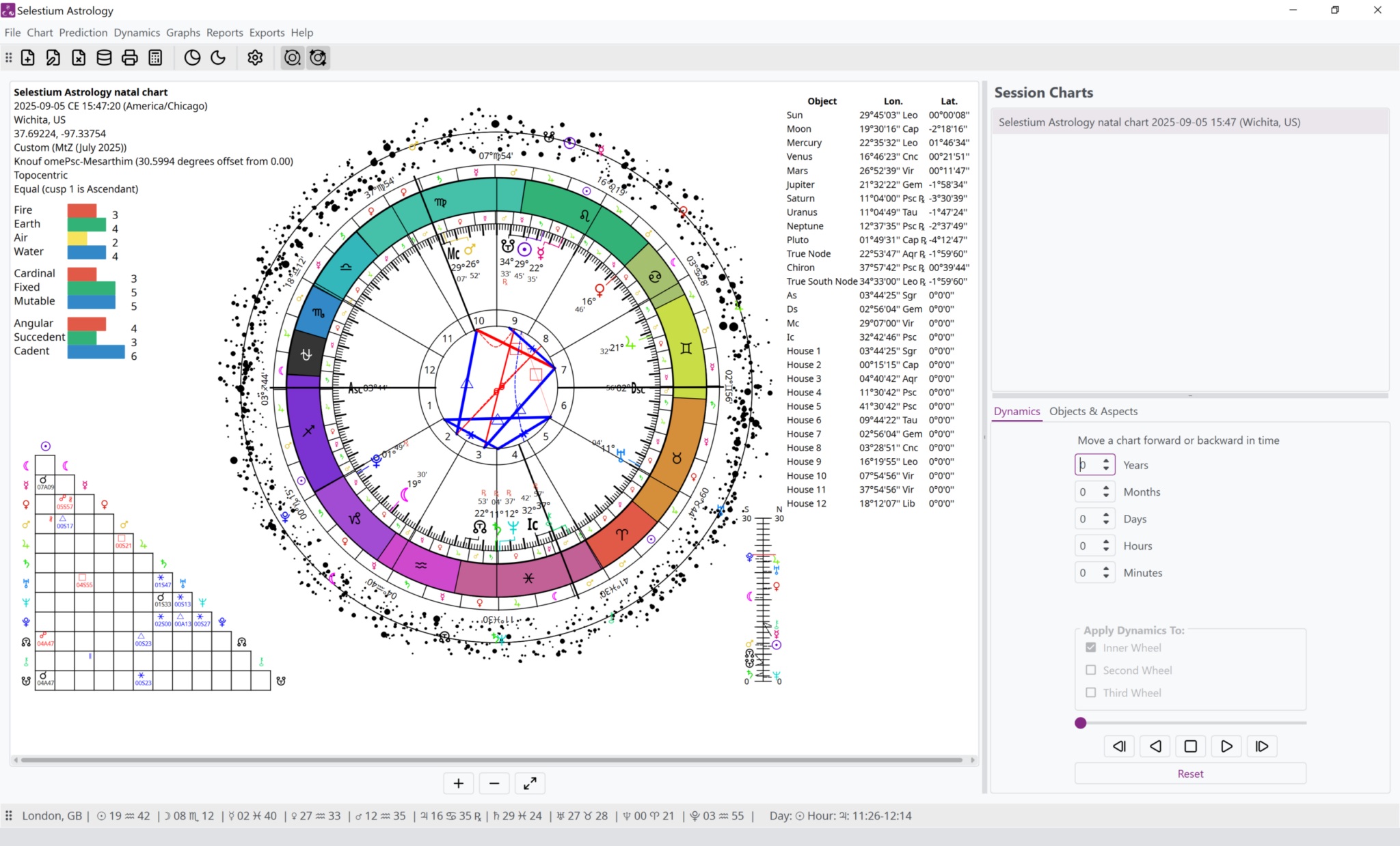 Selestium Astrology running in Windows, light mode